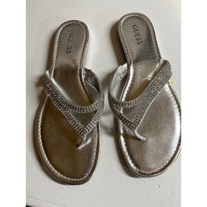 GUESS Women Silver Embellished Thong Sandals Flip Flops Size 11M